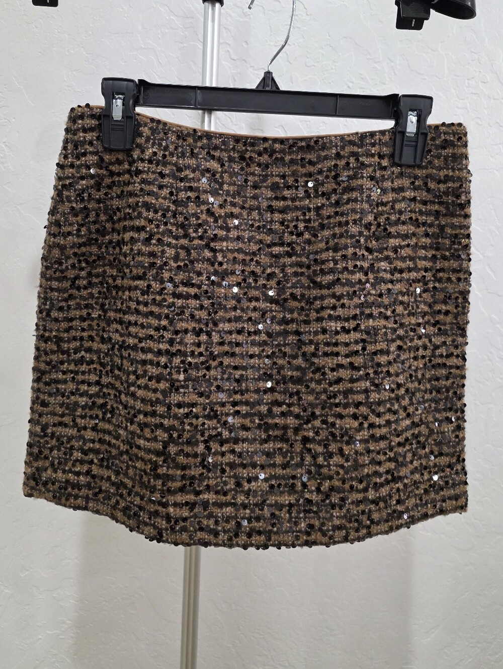 Gianni Bini Brown Sequin Tweed Mini Skirt